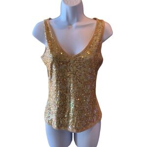 INC Top Gold Sequins Scoop Neck Sleeveless Stretchy Festive Size Medium